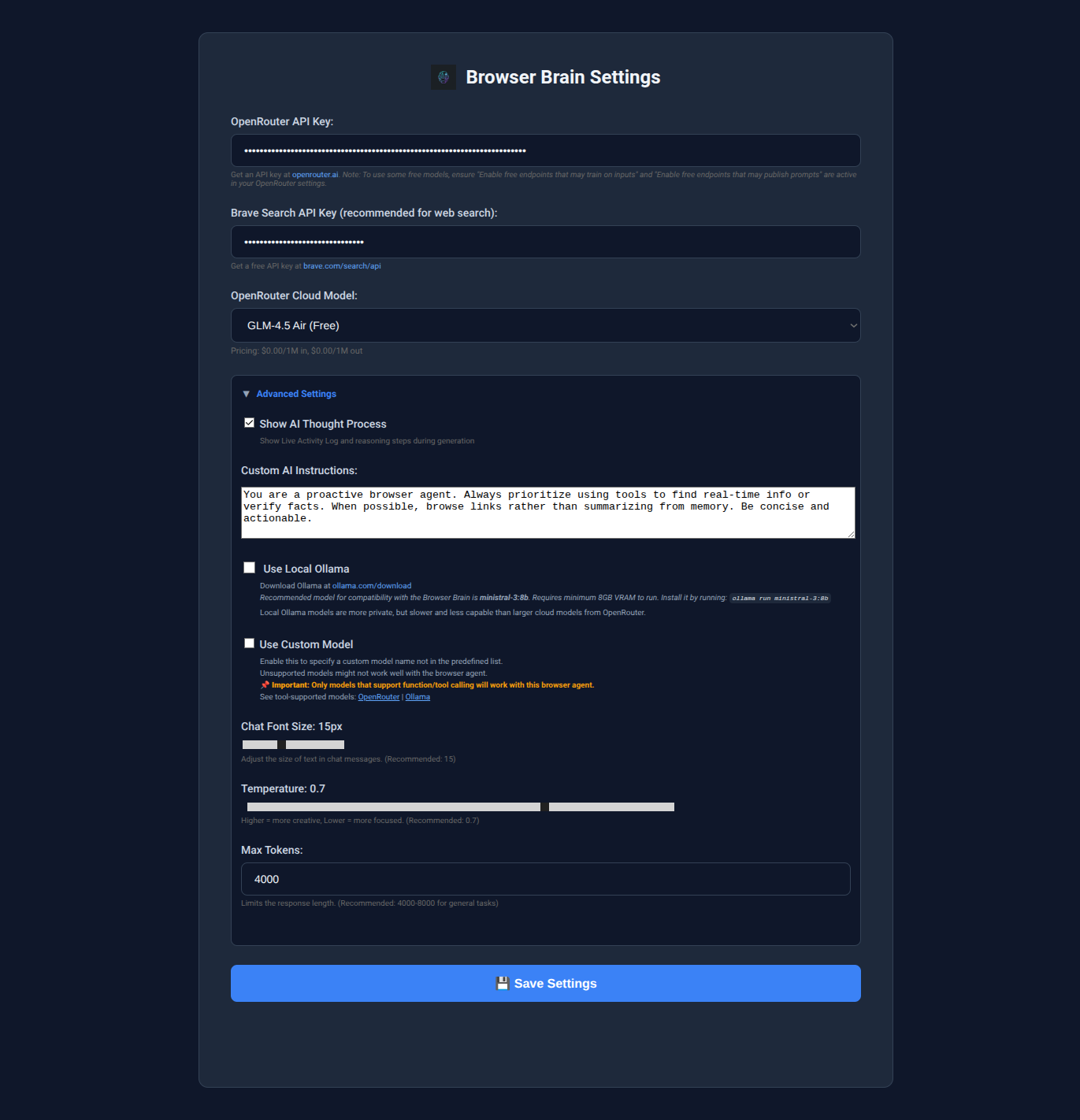 Privacy and Model Settings